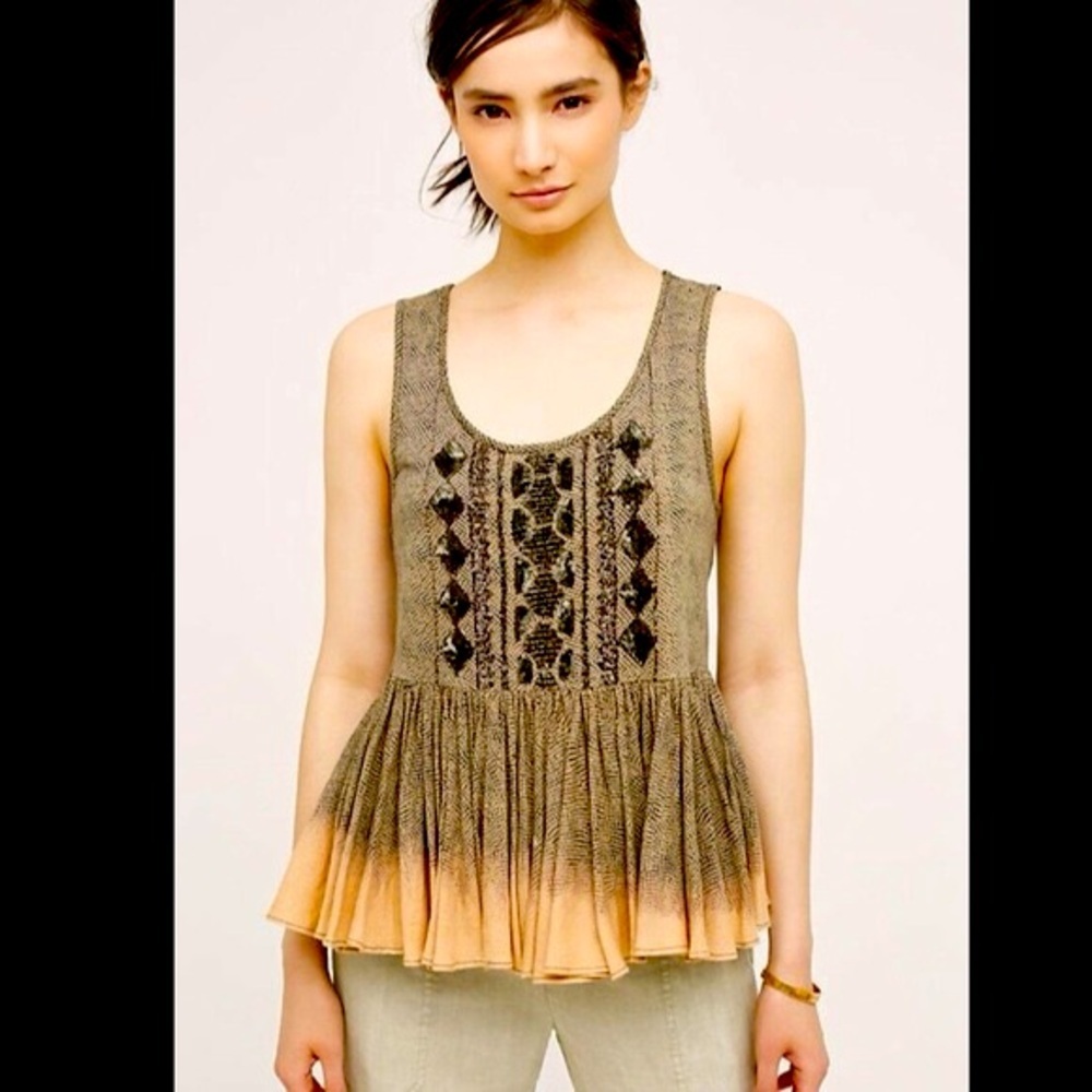 Anthropologie AKEMI + KIM small Sleeveless Patterned Top - Black and Tan